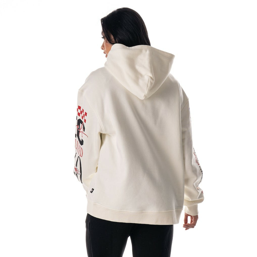 Kansas City Chiefs The Wild Collective Unisex Stacked Graphic Sleeve Fleece Hoodie - Cream - NFL