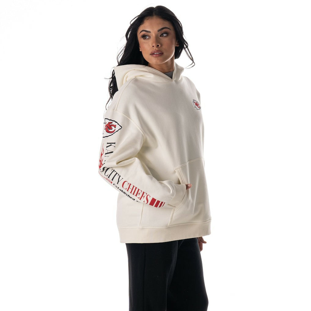 Kansas City Chiefs The Wild Collective Unisex Stacked Graphic Sleeve Fleece Hoodie - Cream - NFL