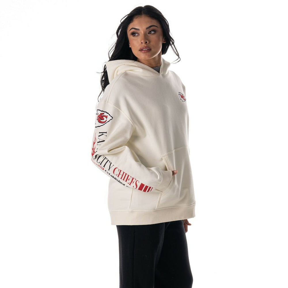 Kansas City Chiefs The Wild Collective Unisex Stacked Graphic Sleeve Fleece Hoodie - Cream - NFL