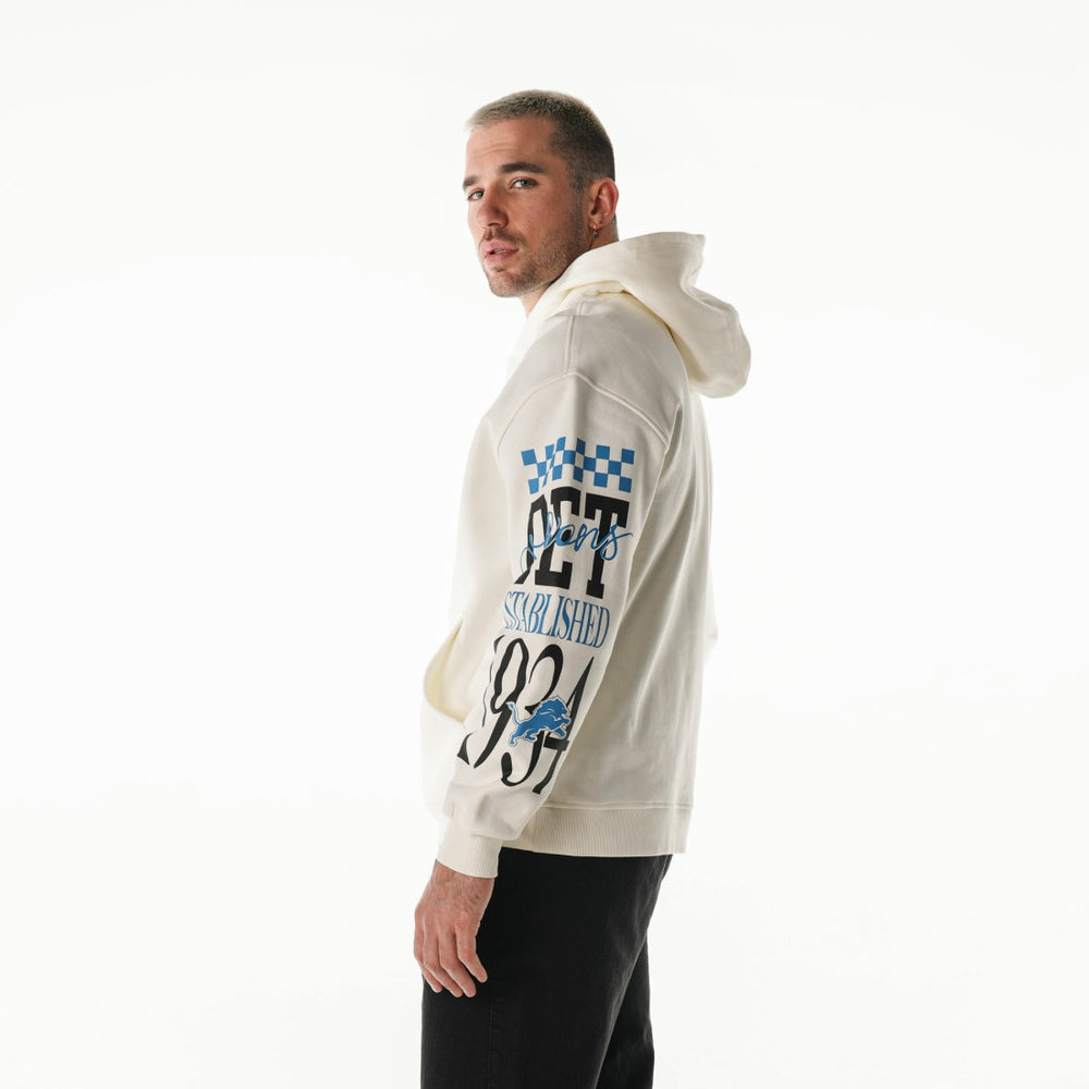 Detroit Lions The Wild Collective Unisex Stacked Graphic Sleeve Fleece Hoodie - Cream - NFL