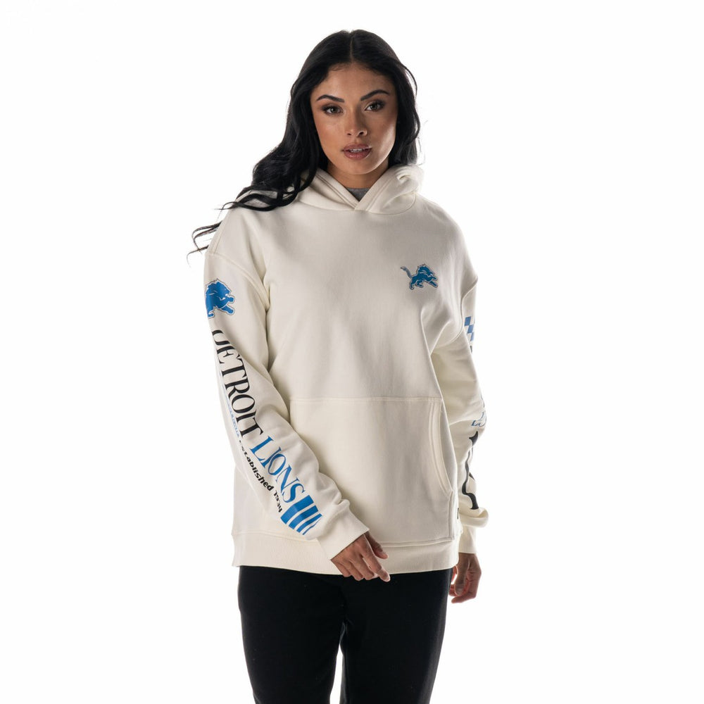 Detroit Lions The Wild Collective Unisex Stacked Graphic Sleeve Fleece Hoodie - Cream - NFL
