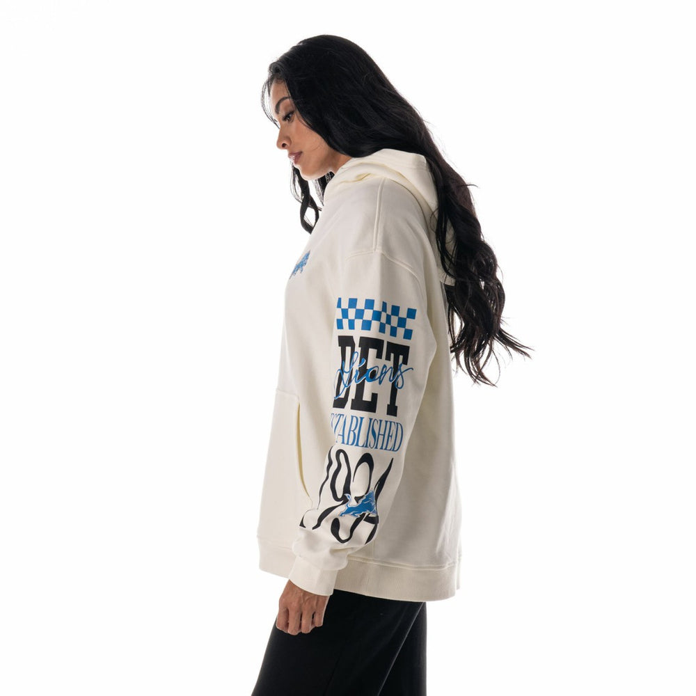 Detroit Lions The Wild Collective Unisex Stacked Graphic Sleeve Fleece Hoodie - Cream - NFL