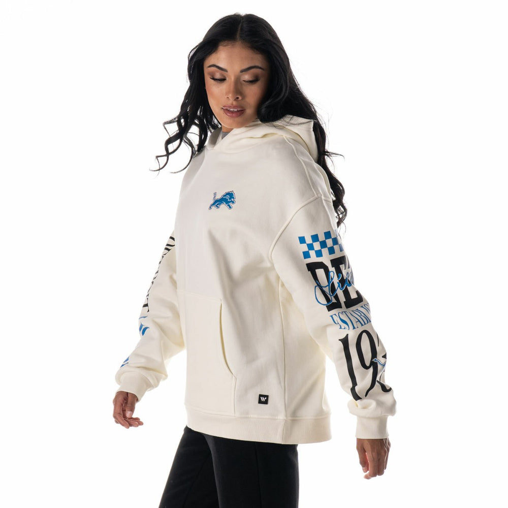 Detroit Lions The Wild Collective Unisex Stacked Graphic Sleeve Fleece Hoodie - Cream - NFL