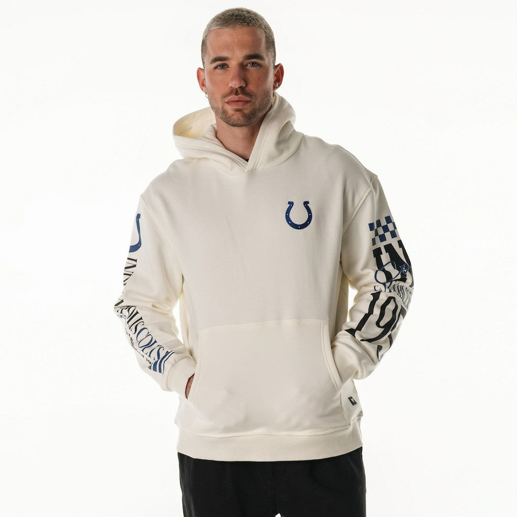 Indianapolis Colts The Wild Collective Unisex Stacked Graphic Sleeve Fleece Hoodie - Cream - NFL