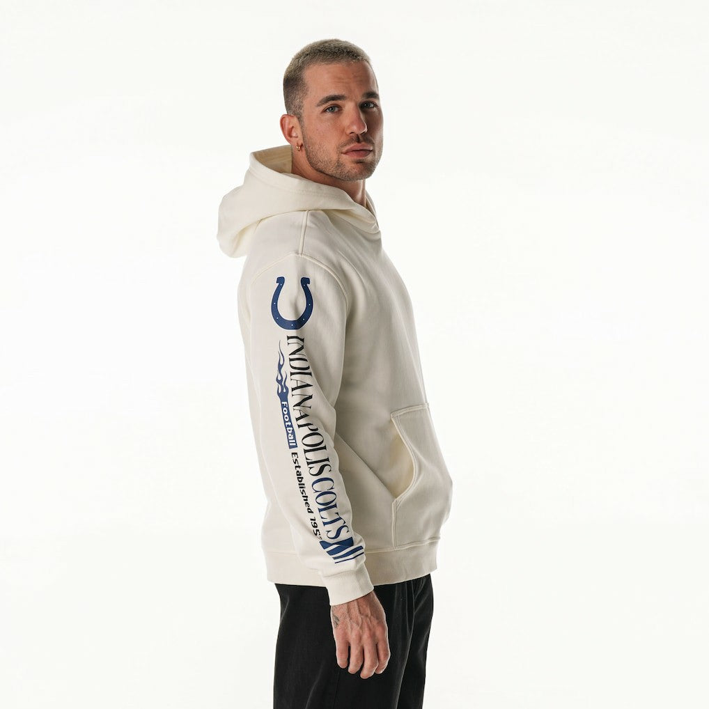 Indianapolis Colts The Wild Collective Unisex Stacked Graphic Sleeve Fleece Hoodie - Cream - NFL