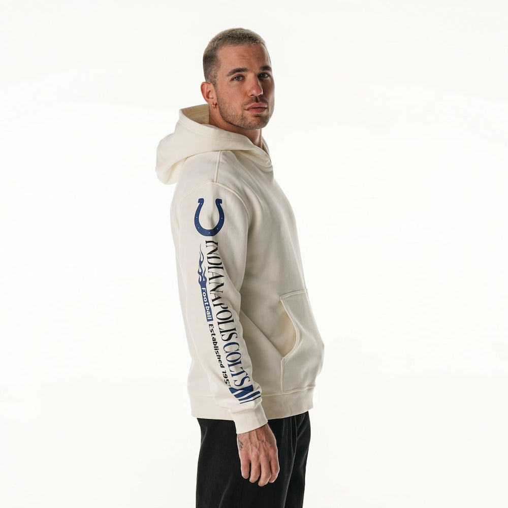 Indianapolis Colts The Wild Collective Unisex Stacked Graphic Sleeve Fleece Hoodie - Cream - NFL
