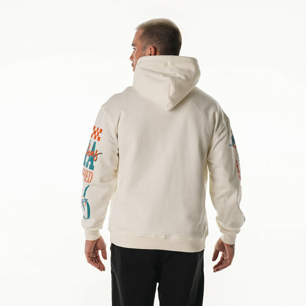Miami Dolphins The Wild Collective Unisex Stacked Graphic Sleeve Fleece Hoodie - Cream - NFL