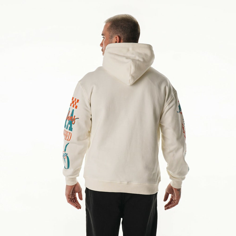 Miami Dolphins The Wild Collective Unisex Stacked Graphic Sleeve Fleece Hoodie - Cream - NFL