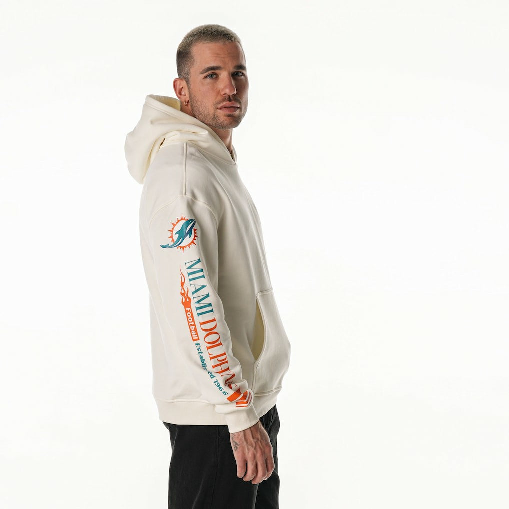 Miami Dolphins The Wild Collective Unisex Stacked Graphic Sleeve Fleece Hoodie - Cream - NFL