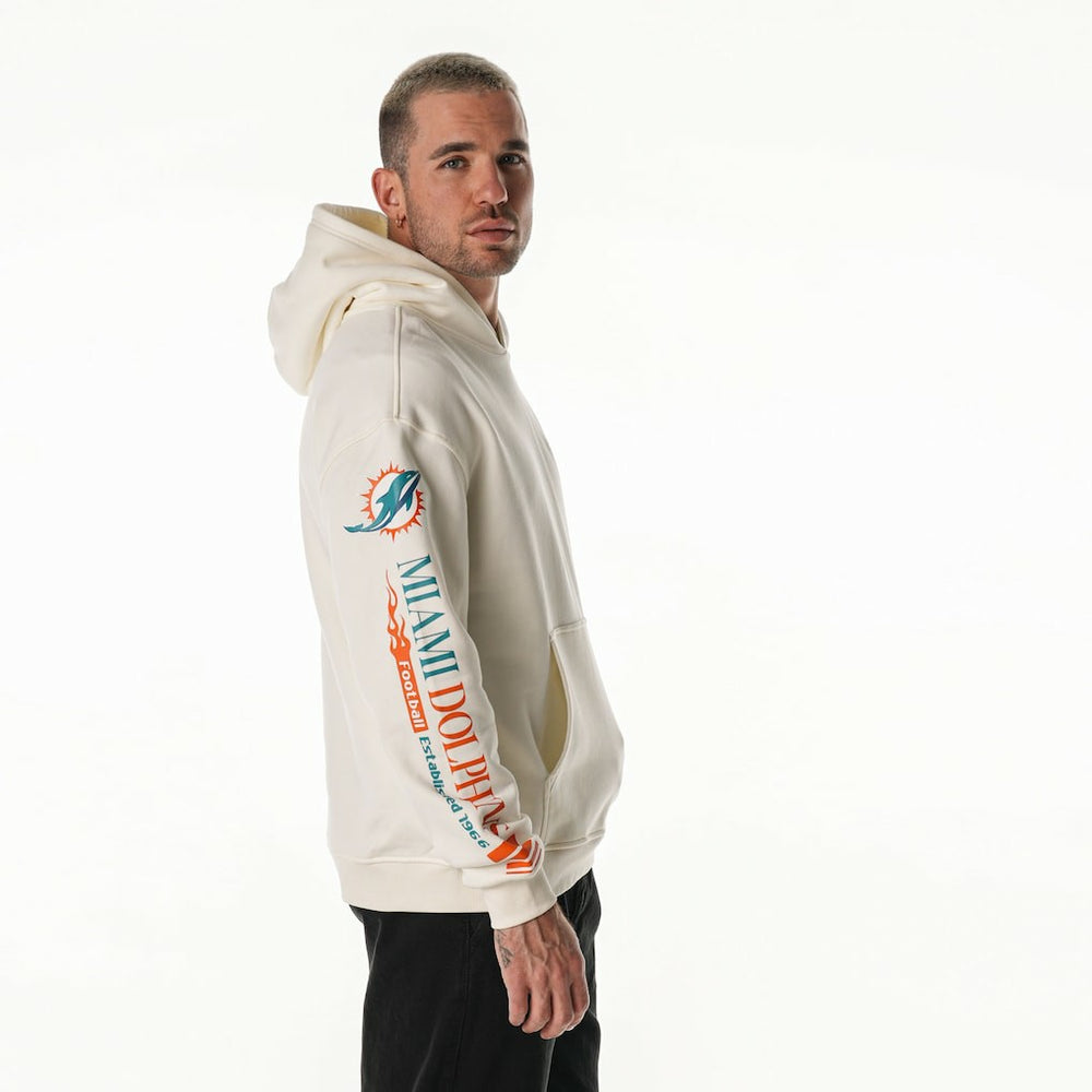 Miami Dolphins The Wild Collective Unisex Stacked Graphic Sleeve Fleece Hoodie - Cream - NFL