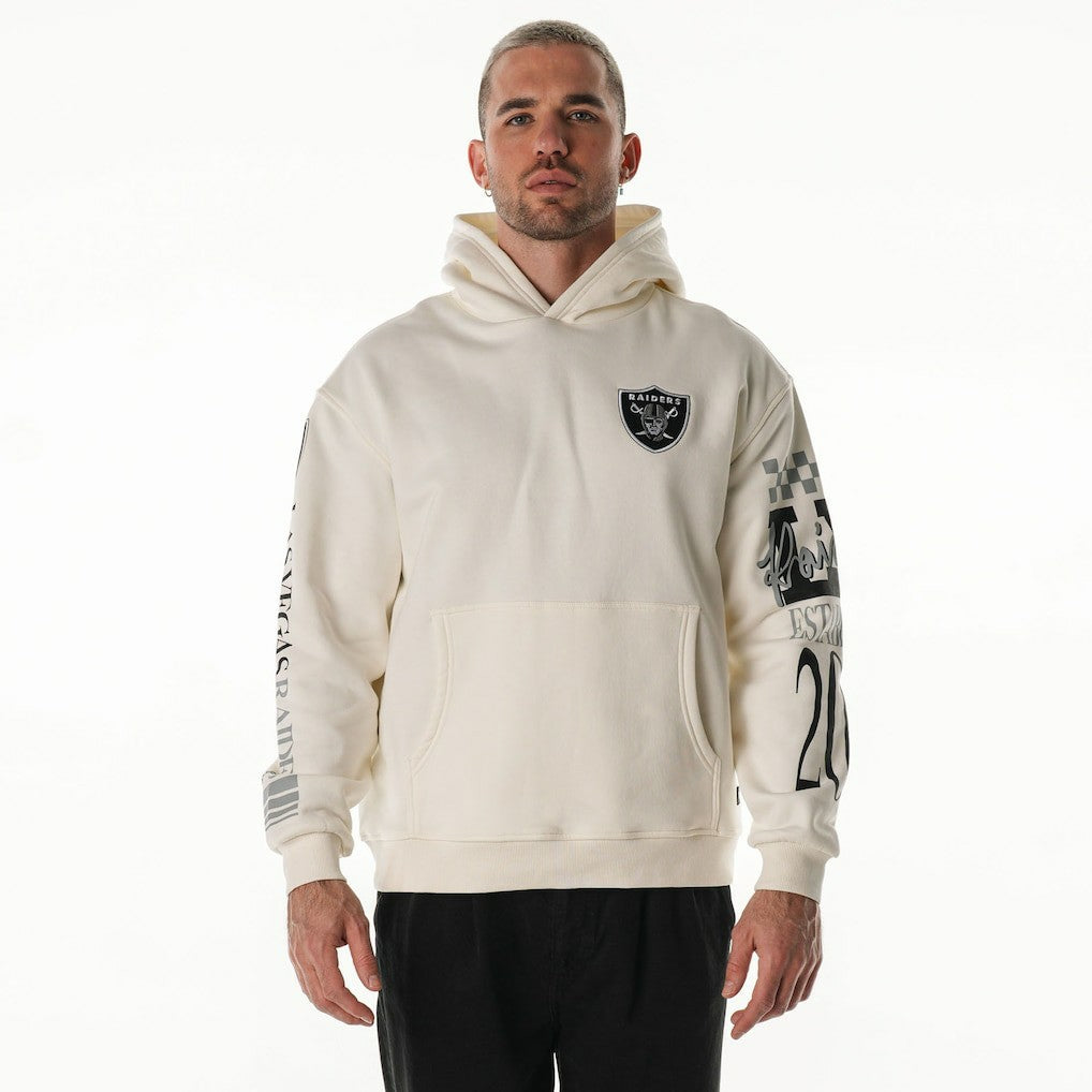 Las Vegas Raiders The Wild Collective Unisex Stacked Graphic Sleeve Fleece Hoodie - Cream - NFL