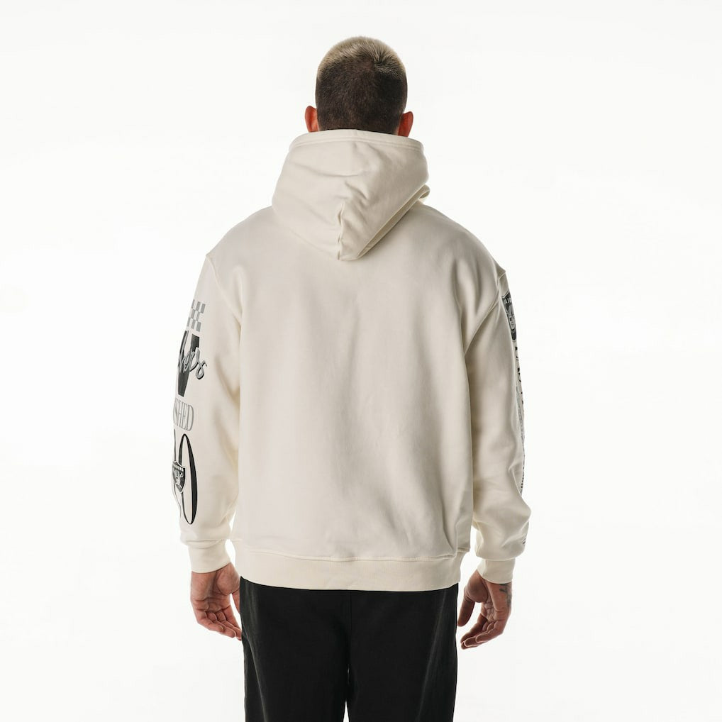 Las Vegas Raiders The Wild Collective Unisex Stacked Graphic Sleeve Fleece Hoodie - Cream - NFL