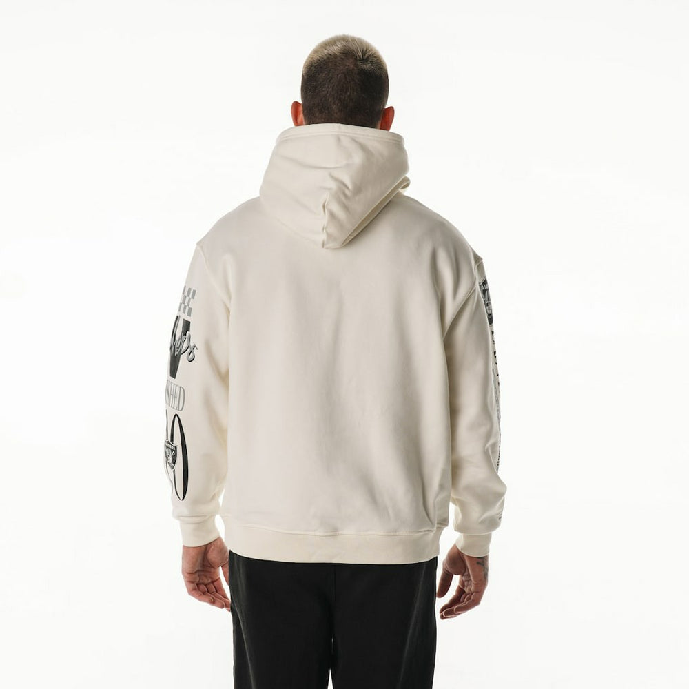 Las Vegas Raiders The Wild Collective Unisex Stacked Graphic Sleeve Fleece Hoodie - Cream - NFL