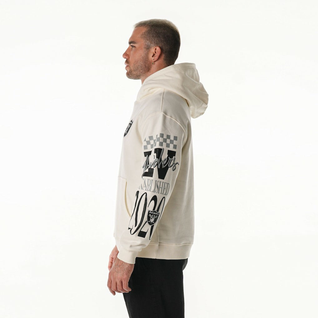 Las Vegas Raiders The Wild Collective Unisex Stacked Graphic Sleeve Fleece Hoodie - Cream - NFL
