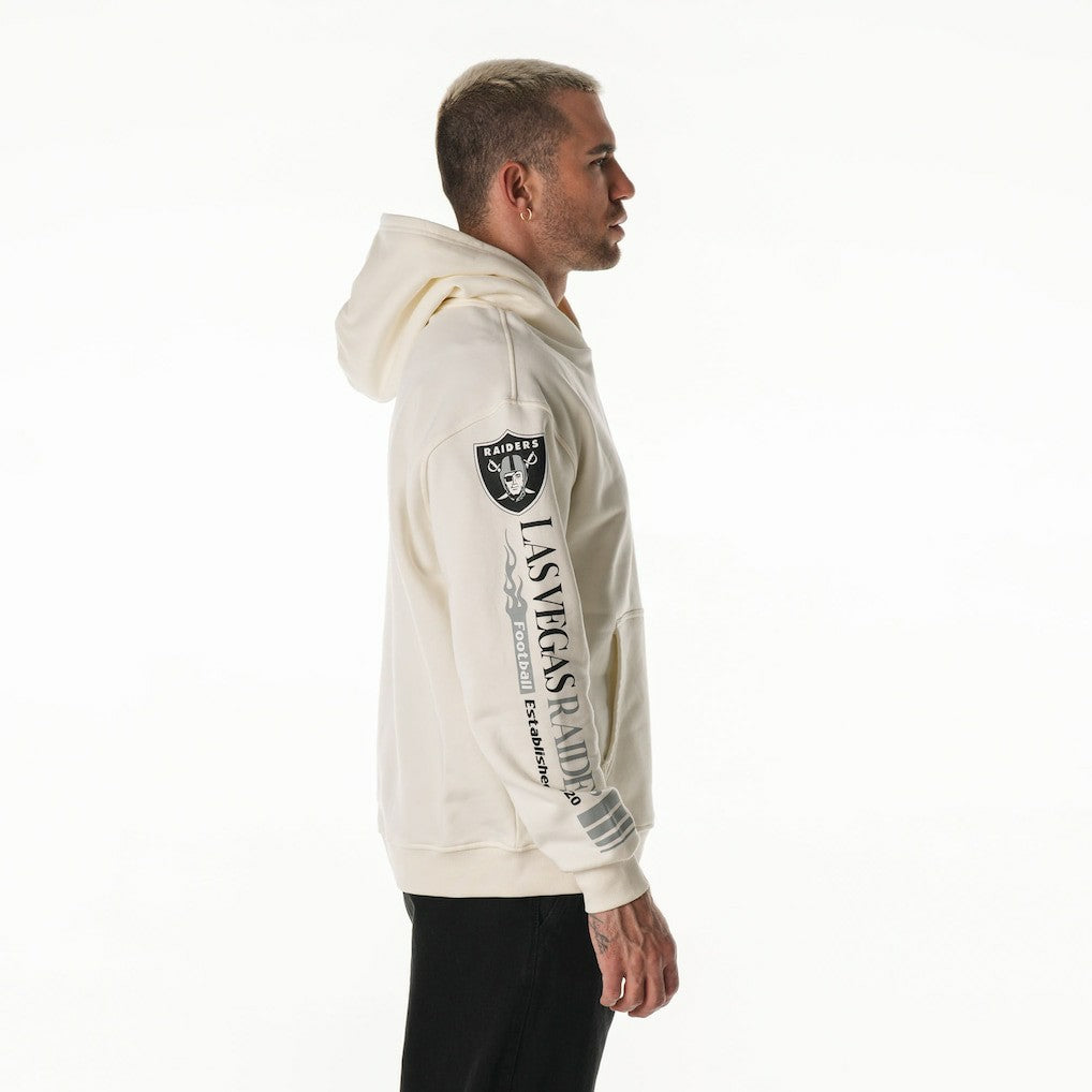 Las Vegas Raiders The Wild Collective Unisex Stacked Graphic Sleeve Fleece Hoodie - Cream - NFL