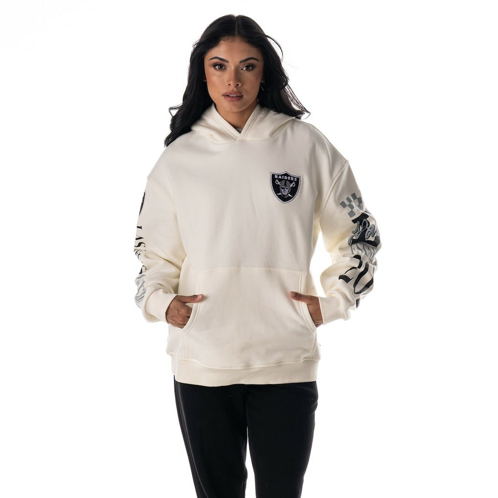 Las Vegas Raiders The Wild Collective Unisex Stacked Graphic Sleeve Fleece Hoodie - Cream - NFL