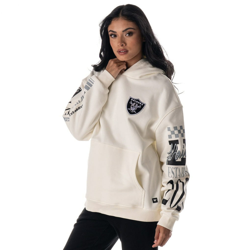 Las Vegas Raiders The Wild Collective Unisex Stacked Graphic Sleeve Fleece Hoodie - Cream - NFL