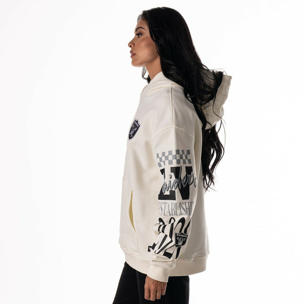 Las Vegas Raiders The Wild Collective Unisex Stacked Graphic Sleeve Fleece Hoodie - Cream - NFL