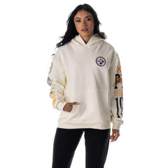 Pittsburgh Steelers The Wild Collective Unisex Stacked Graphic Sleeve Fleece Hoodie - Cream - NFL