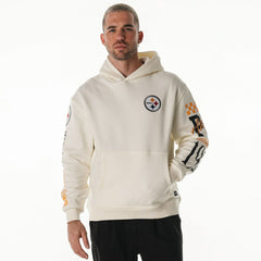 Pittsburgh Steelers The Wild Collective Unisex Stacked Graphic Sleeve Fleece Hoodie - Cream - NFL