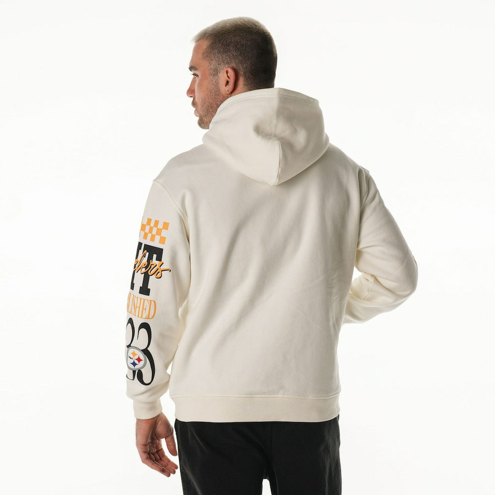 Pittsburgh Steelers The Wild Collective Unisex Stacked Graphic Sleeve Fleece Hoodie - Cream - NFL
