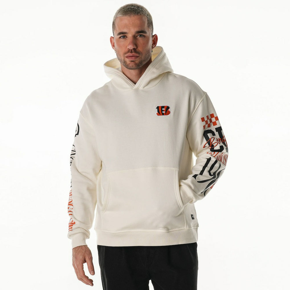 Cincinnati Bengals The Wild Collective Unisex Stacked Graphic Sleeve Fleece Hoodie - Cream - NFL
