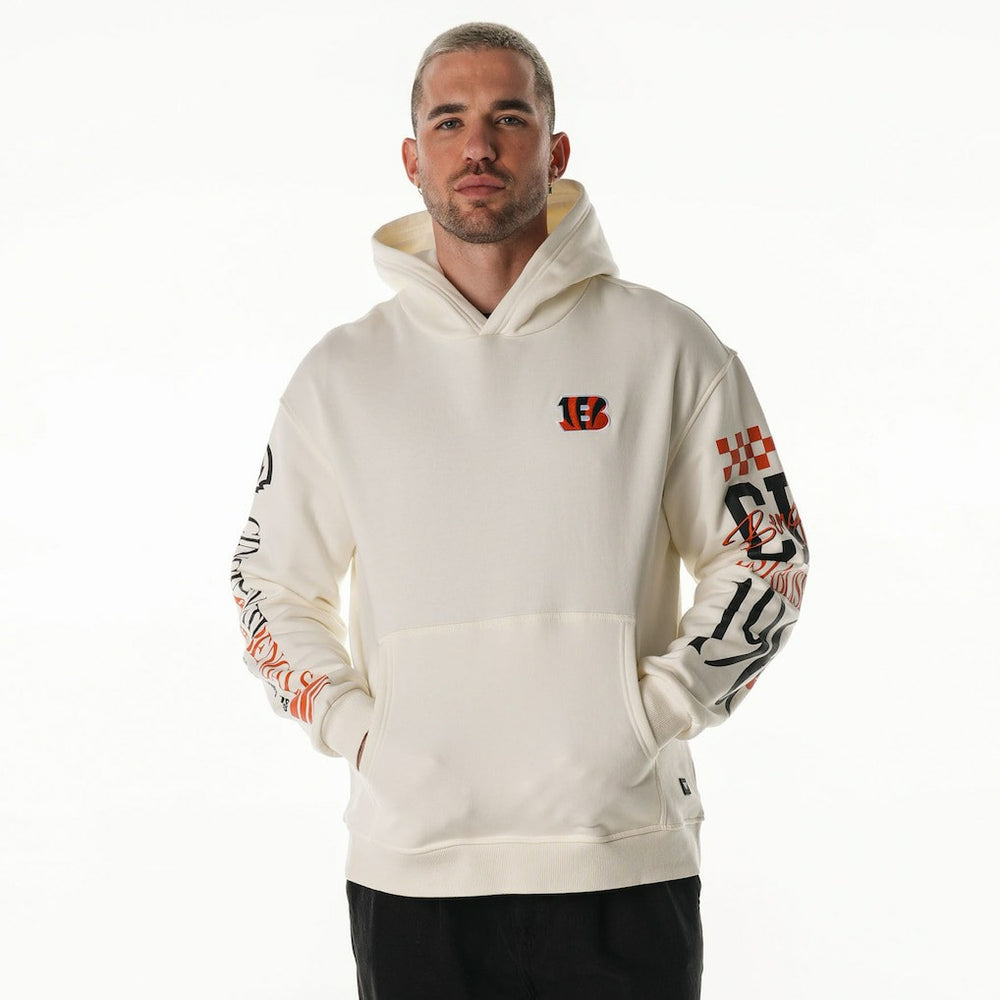 Cincinnati Bengals The Wild Collective Unisex Stacked Graphic Sleeve Fleece Hoodie - Cream - NFL
