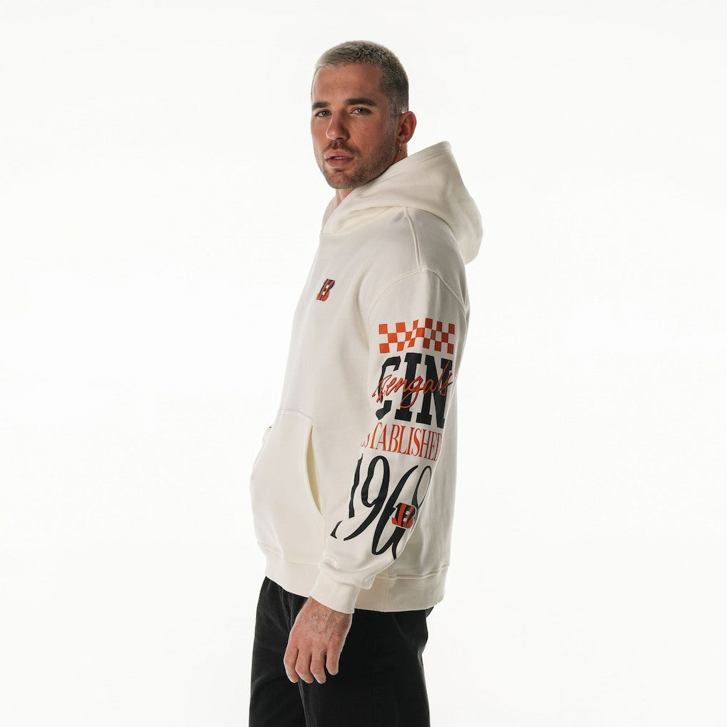 Cincinnati Bengals The Wild Collective Unisex Stacked Graphic Sleeve Fleece Hoodie - Cream - NFL