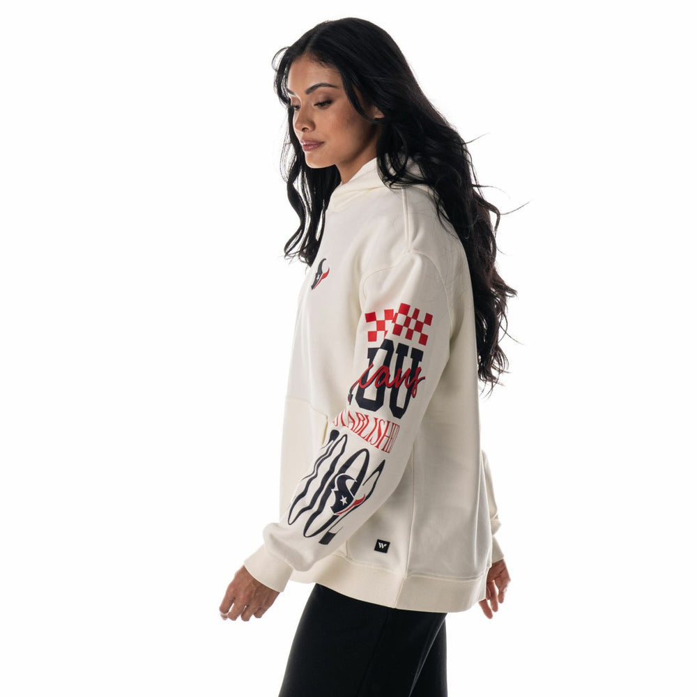 Houston Texans The Wild Collective Unisex Stacked Graphic Sleeve Fleece Hoodie - Cream - NFL
