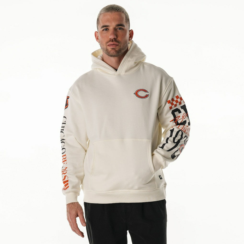 Chicago Bears The Wild Collective Unisex Stacked Graphic Sleeve Fleece Hoodie - Cream - NFL