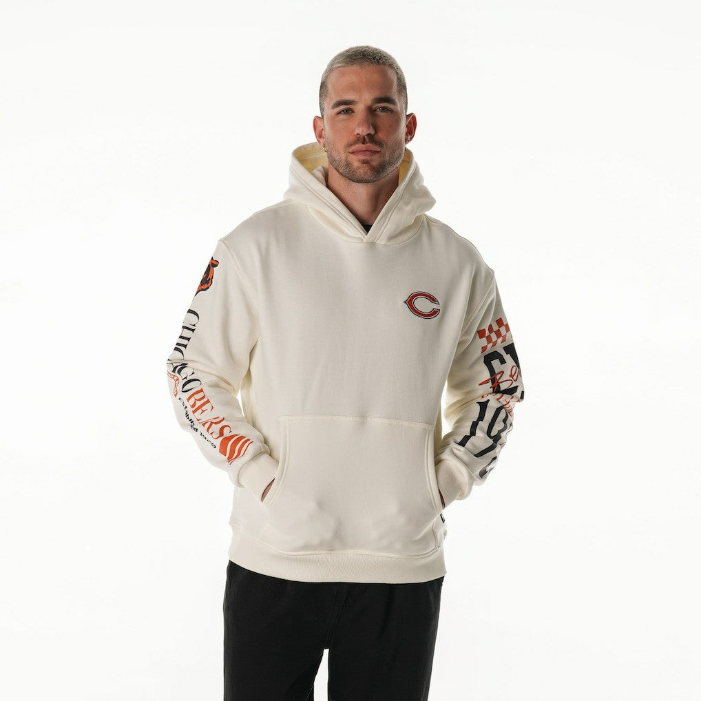 Chicago Bears The Wild Collective Unisex Stacked Graphic Sleeve Fleece Hoodie - Cream - NFL