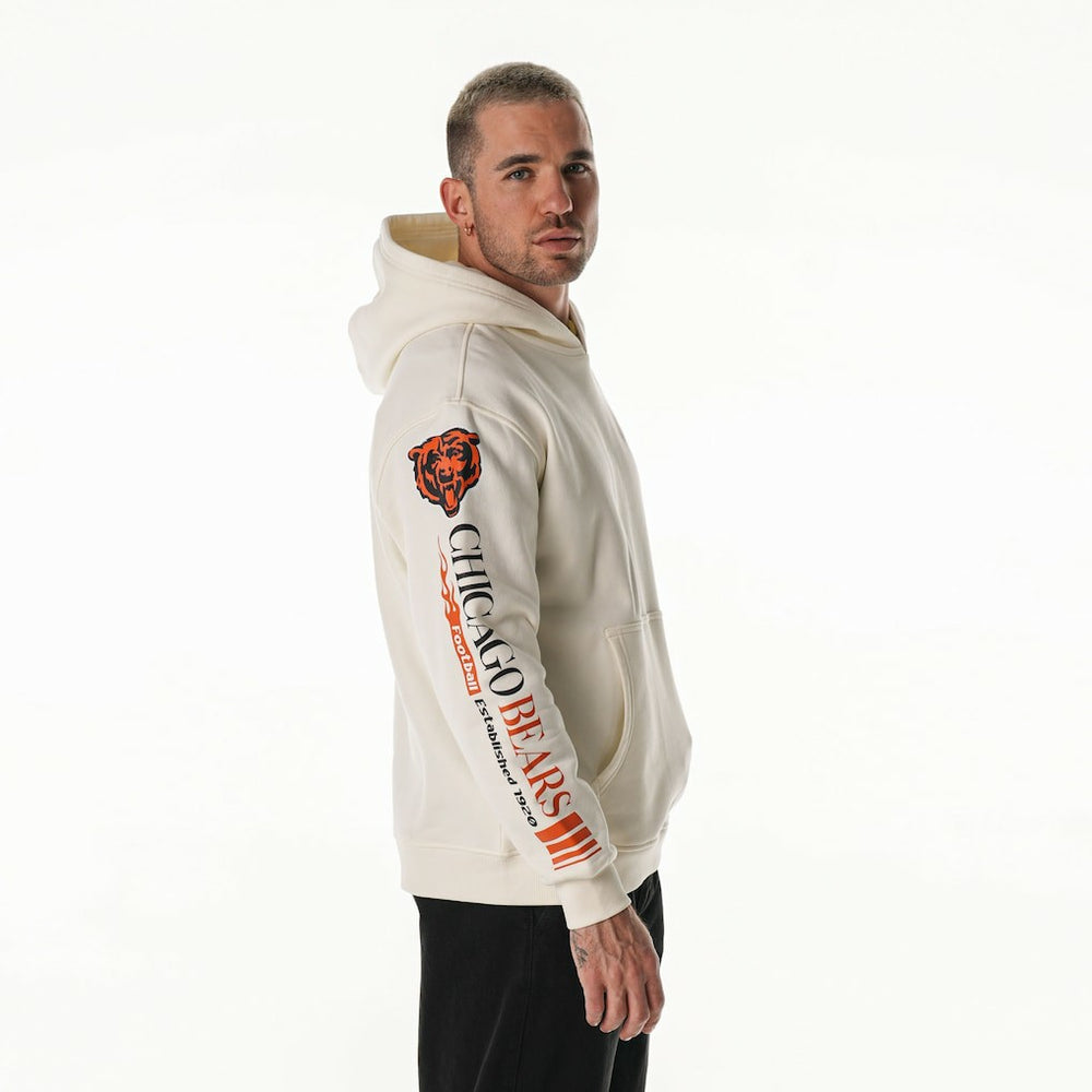 Chicago Bears The Wild Collective Unisex Stacked Graphic Sleeve Fleece Hoodie - Cream - NFL