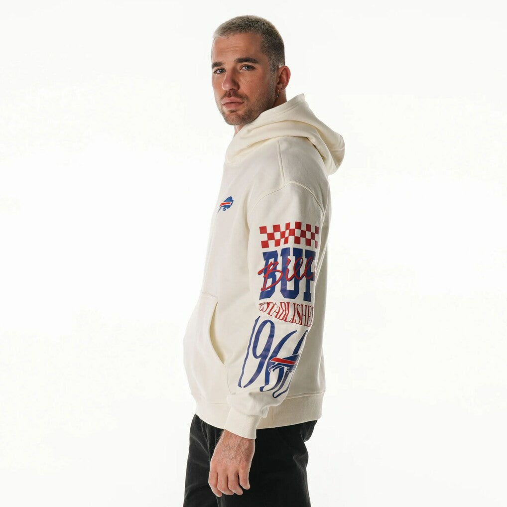 Buffalo Bills The Wild Collective Unisex Stacked Graphic Sleeve Fleece Hoodie - Cream - NFL