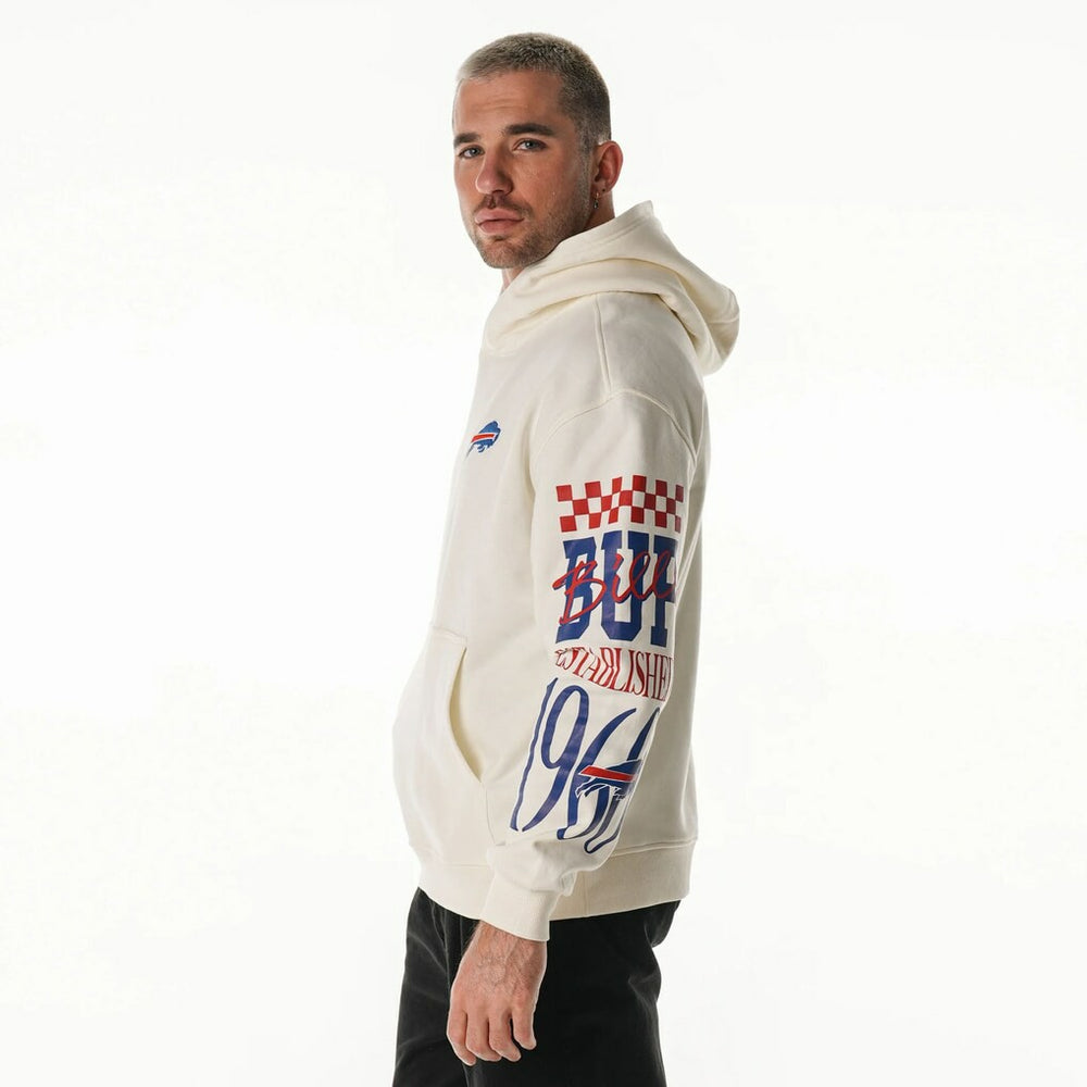 Buffalo Bills The Wild Collective Unisex Stacked Graphic Sleeve Fleece Hoodie - Cream - NFL