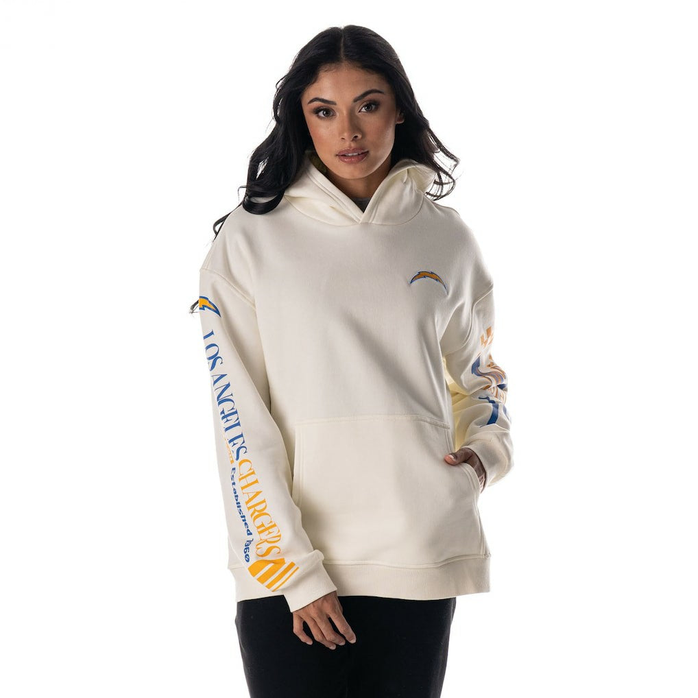 Los Angeles Chargers The Wild Collective Unisex Stacked Graphic Sleeve Fleece Hoodie - Cream - NFL