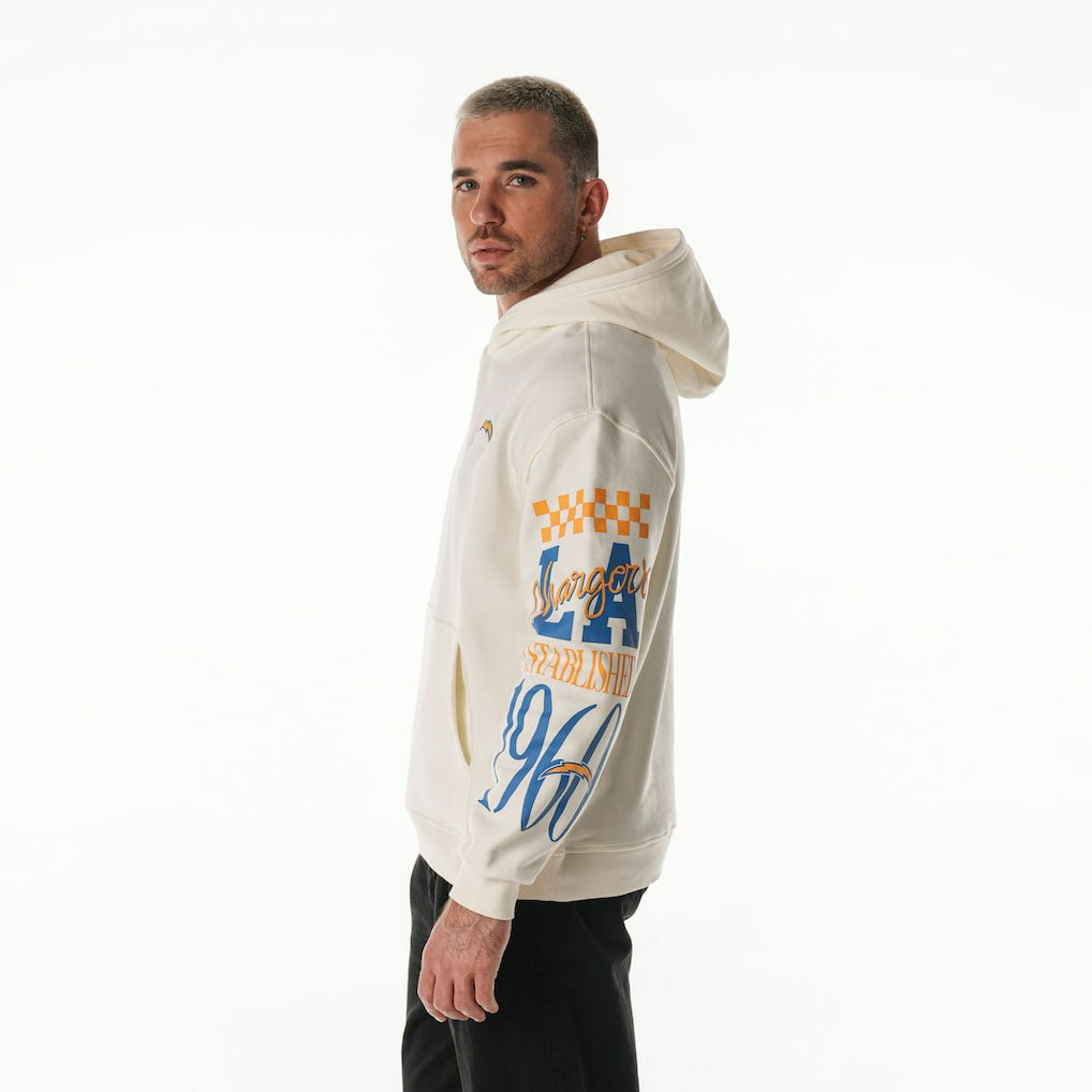 Los Angeles Chargers The Wild Collective Unisex Stacked Graphic Sleeve Fleece Hoodie - Cream - NFL