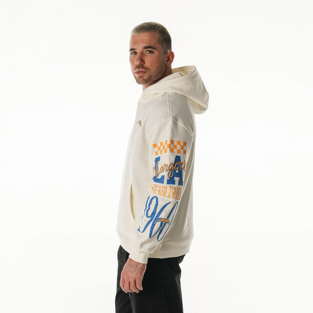 Los Angeles Chargers The Wild Collective Unisex Stacked Graphic Sleeve Fleece Hoodie - Cream - NFL