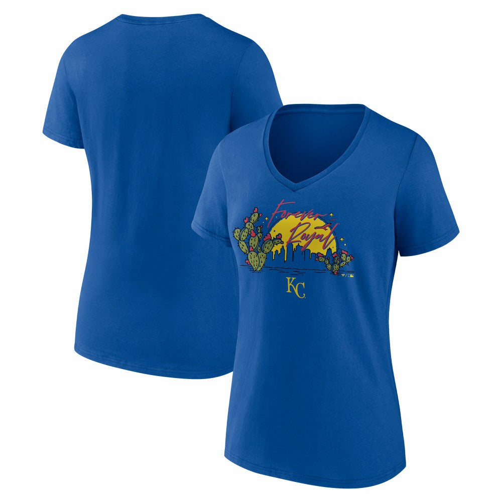 Kansas City Royals Women's Forever Royal Cactus V-Neck T-Shirt Outlet