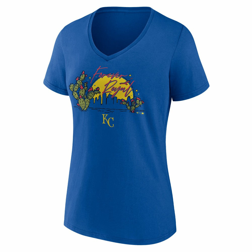 Kansas City Royals Women's Forever Royal Cactus V-Neck T-Shirt Outlet
