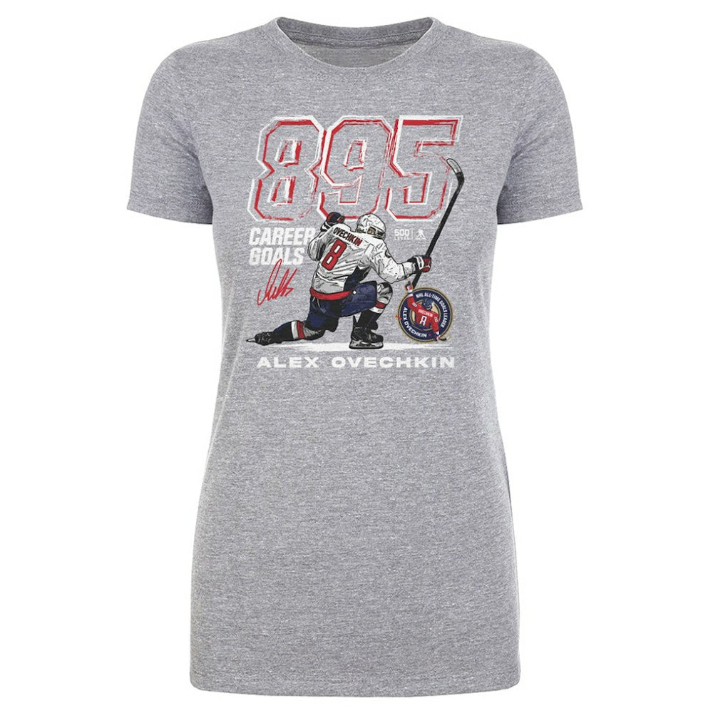 Alexander Ovechkin Washington Capitals 500 Level Women's NHL All-Time Leading Goal Scorer Grunge T-Shirt - Heather Gray | NHL Clearance