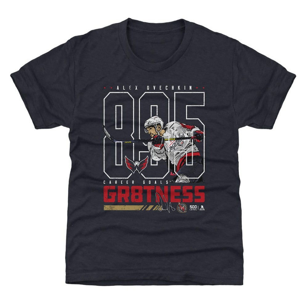 Alexander Ovechkin Washington Capitals 500 Level Youth NHL All-Time Leading Goal Scorer Outline T-Shirt - Navy | NHL near me