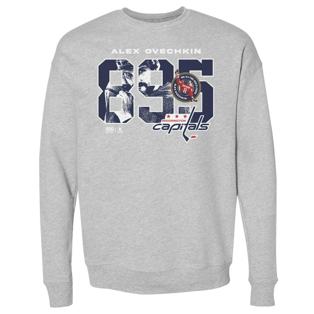 Alexander Ovechkin Washington Capitals 500 Level NHL All-Time Leading Goal Scorer Overlay Pullover Sweatshirt - Heather Gray | NHL Clearance