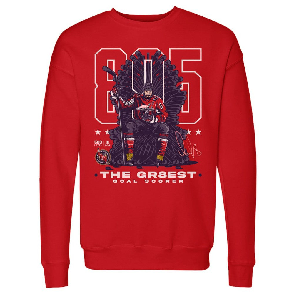 Alexander Ovechkin Washington Capitals 500 Level NHL All-Time Leading Goal Scorer Throne Pullover Sweatshirt - Red | NHL on sale