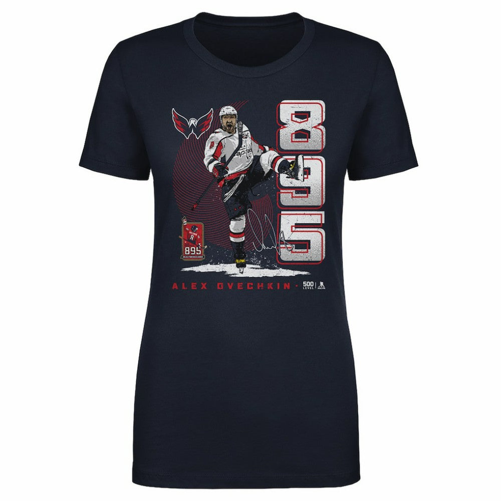 Alexander Ovechkin Washington Capitals 500 Level Women's NHL All-Time Leading Goal Scorer Vertical T-Shirt - Navy | NHL sale