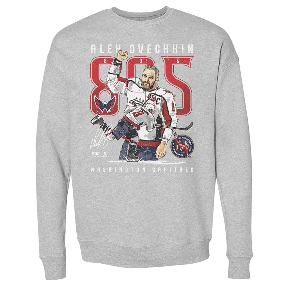 Alexander Ovechkin Washington Capitals 500 Level NHL All-Time Leading Goal Scorer The Shot Pullover Sweatshirt - Heather Gray | NHL Lifestyle