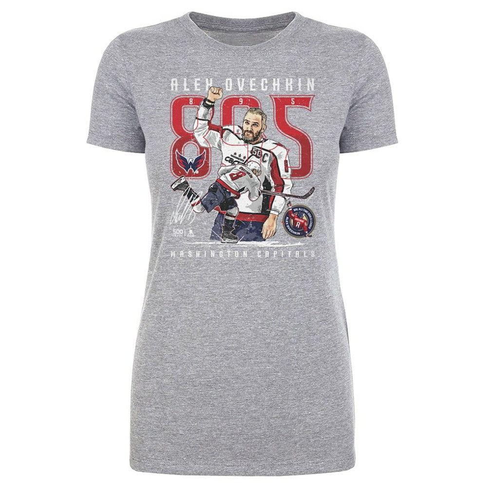 Alexander Ovechkin Washington Capitals 500 Level Women's NHL All-Time Leading Goal Scorer The Shot T-Shirt - Heather Gray | NHL Lifestyle