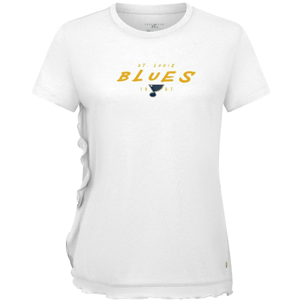 St. Louis Blues Levelwear Women's Airflow Scratched T-Shirt - White | NHL Lifestyle