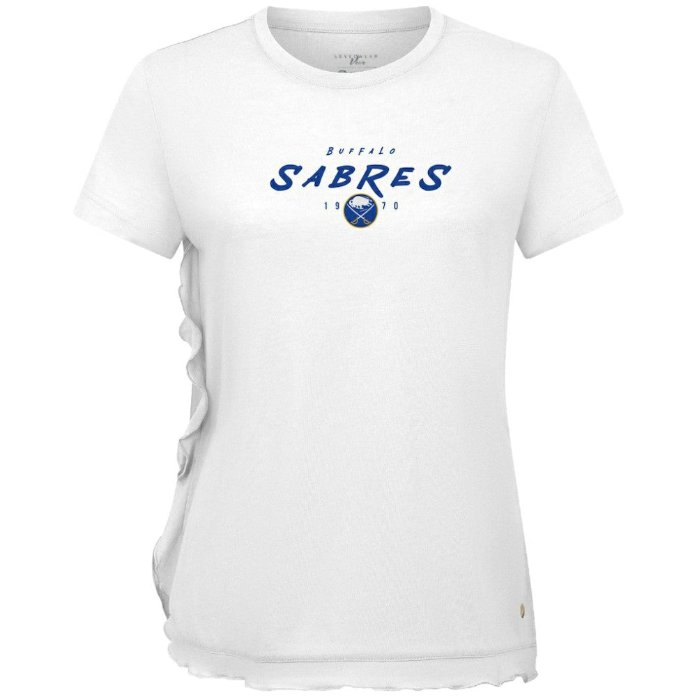 Buffalo Sabres Levelwear Women's Airflow Scratched T-Shirt - White | NHL Clearance