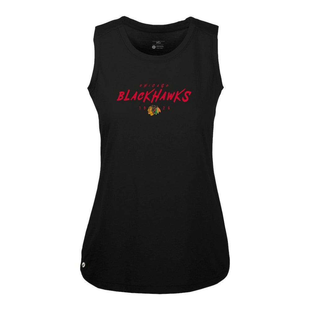 Chicago Blackhawks Levelwear Women's Macy Scratched Tank Top - Black | NHL near me