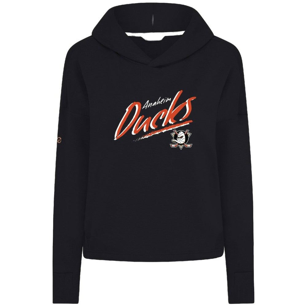 Anaheim Ducks Levelwear Women's Sweet Sizzle Tri-Blend Cropped Pullover Hoodie - Black | NHL Lifestyle